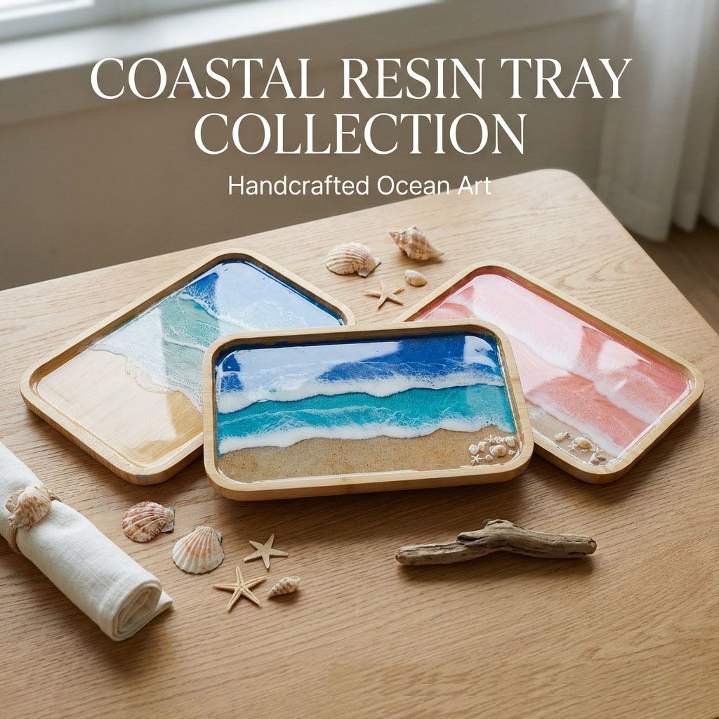 Nampan Dekoratif Seni Lautan R - Resin Art Wooden Tray ulasan dan harga
